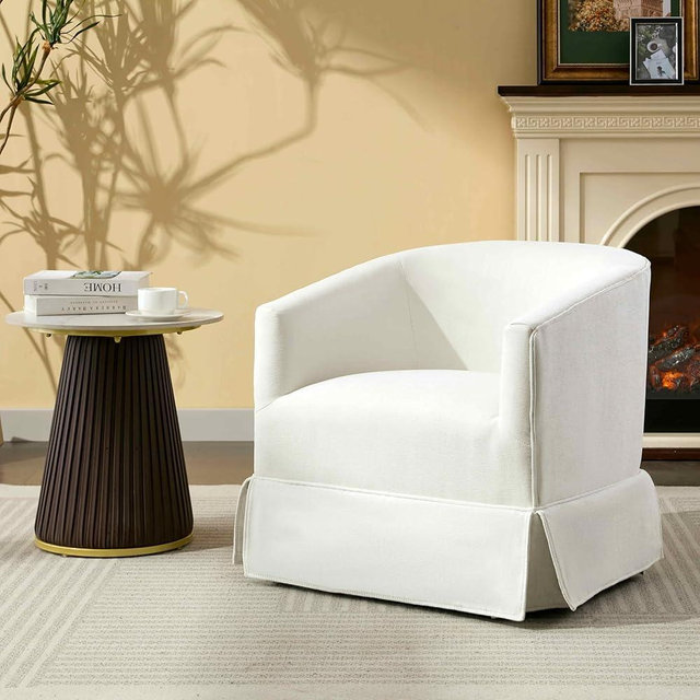 Arvasslia Swivel Barrel Chair,Mid Century Modern Swivel Accent Chair for Living Room, Round Armchair Corner Chair for Bedroom, White