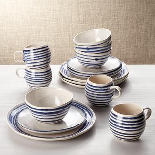 Lina Blue Stripe 16-Piece Place Setting, Service for 4