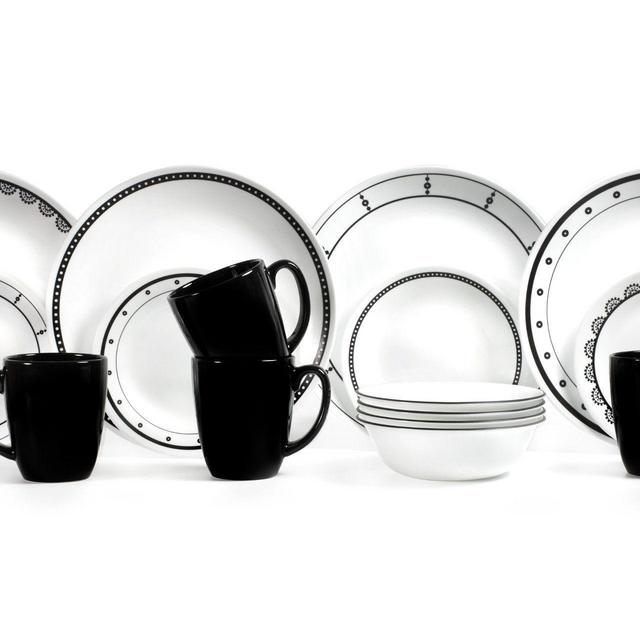Corelle Classic 16-Piece Black & White Mix and Match Dinnerware Set