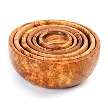 BeldiNest Hand Carved 6 Piece Olive Wood Nesting Bowls Set