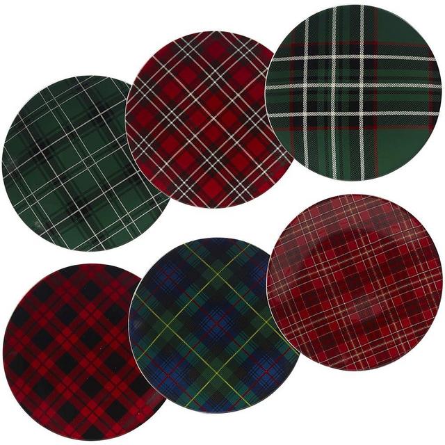 Certified International 22925SET6 Christmas Plaid 10.75" Dinner Plate, Set of 6 Assorted Designs, One Size, Multicolor