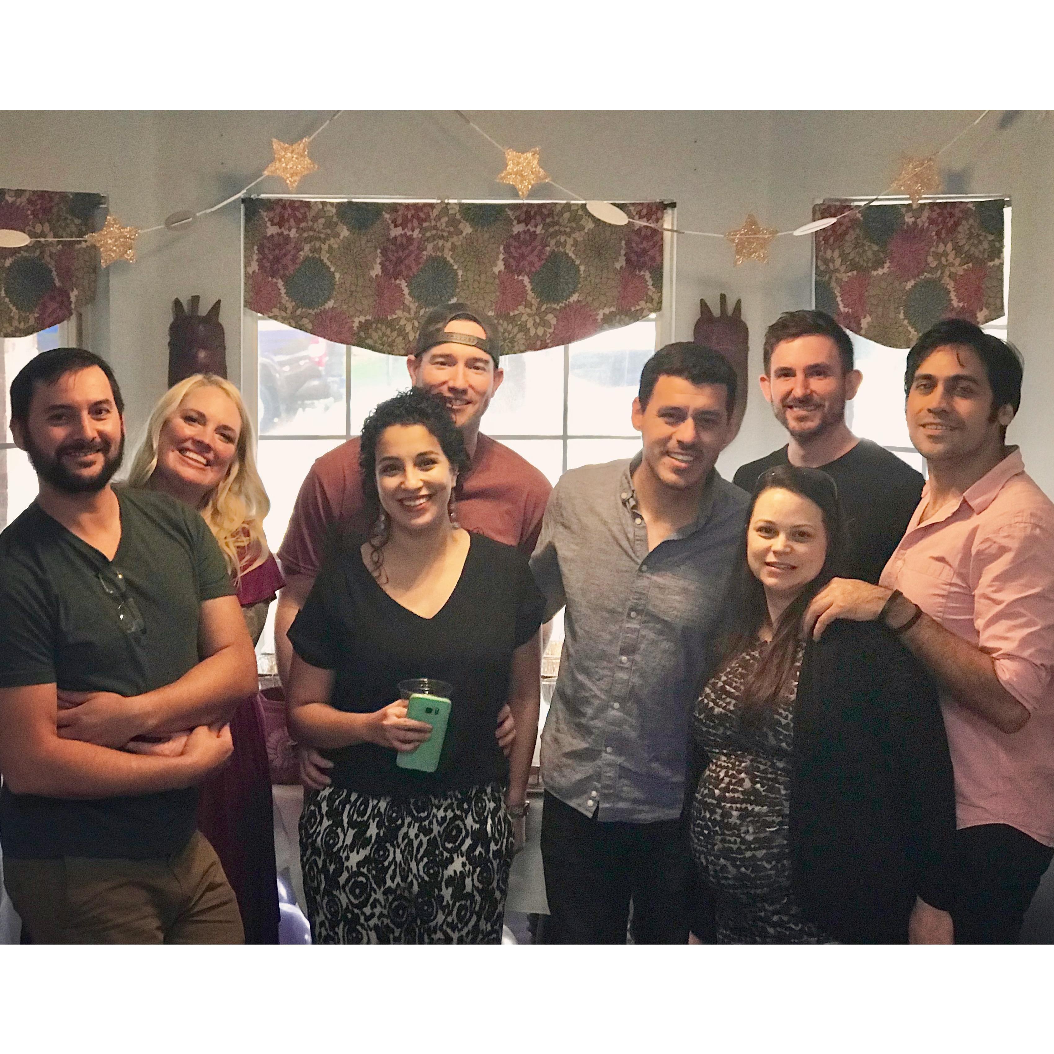 Celebrating the arrival of Maxwell Cooper Robles with Richard, Myriam, Adrian, Shane, CJ, and April