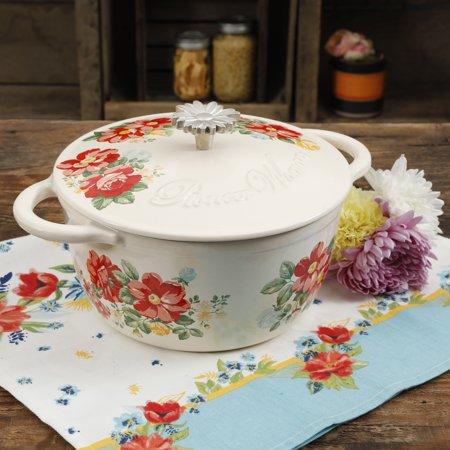 The Pioneer Woman Timeless Beauty Vintage Floral 3-Quart Enameled Cast Iron Casserole w/Lid