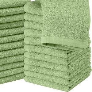 Utopia Towels 24 Pack Cotton Washcloths Set, 100% Ring Spun Cotton, Premium Quality Flannel Face Cloths, Highly Absorbent and Soft Feel Fingertip Towels, Sage Green