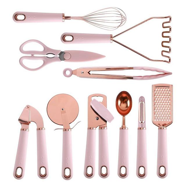 COOK WITH COLOR Kitchen Gadget Set Stainless Steel Utensils with Soft Touch Handles, Copper Pink, 10 Pieces