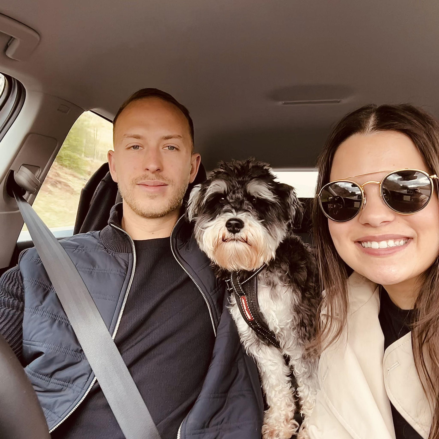 Quick family photo in the car on our way to Manchester, UK,  2025