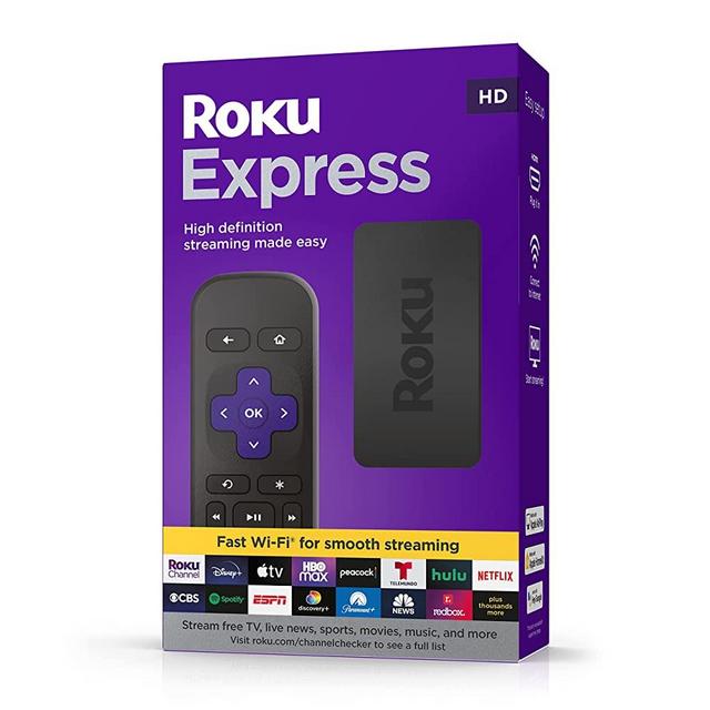 Roku Express (New, 2022) HD Streaming Device with High-Speed HDMI Cable and Simple Remote, Guided Setup, and Fast Wi-Fi