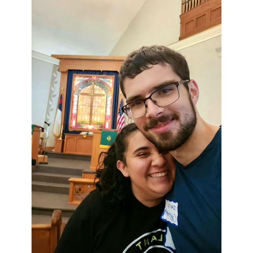 We both love the United Methodist Church. This was taken at a class we took for Lay Servant Academy.