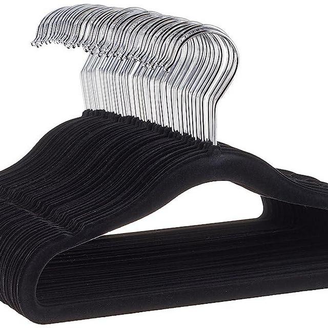 Amazon Basics Kid's Velvet Non-Slip 11.6" Clothes Hanger, Pack of 50, Black