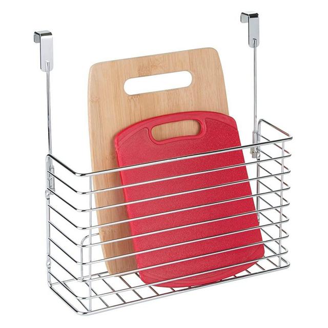 iDesign Classico Metal Over the Cabinet Kitchen Bakeware Organizer Basket for Cutting Boards, Baking Sheets, Pans, 13.73" x 5.18" x 14.2" - Chrome