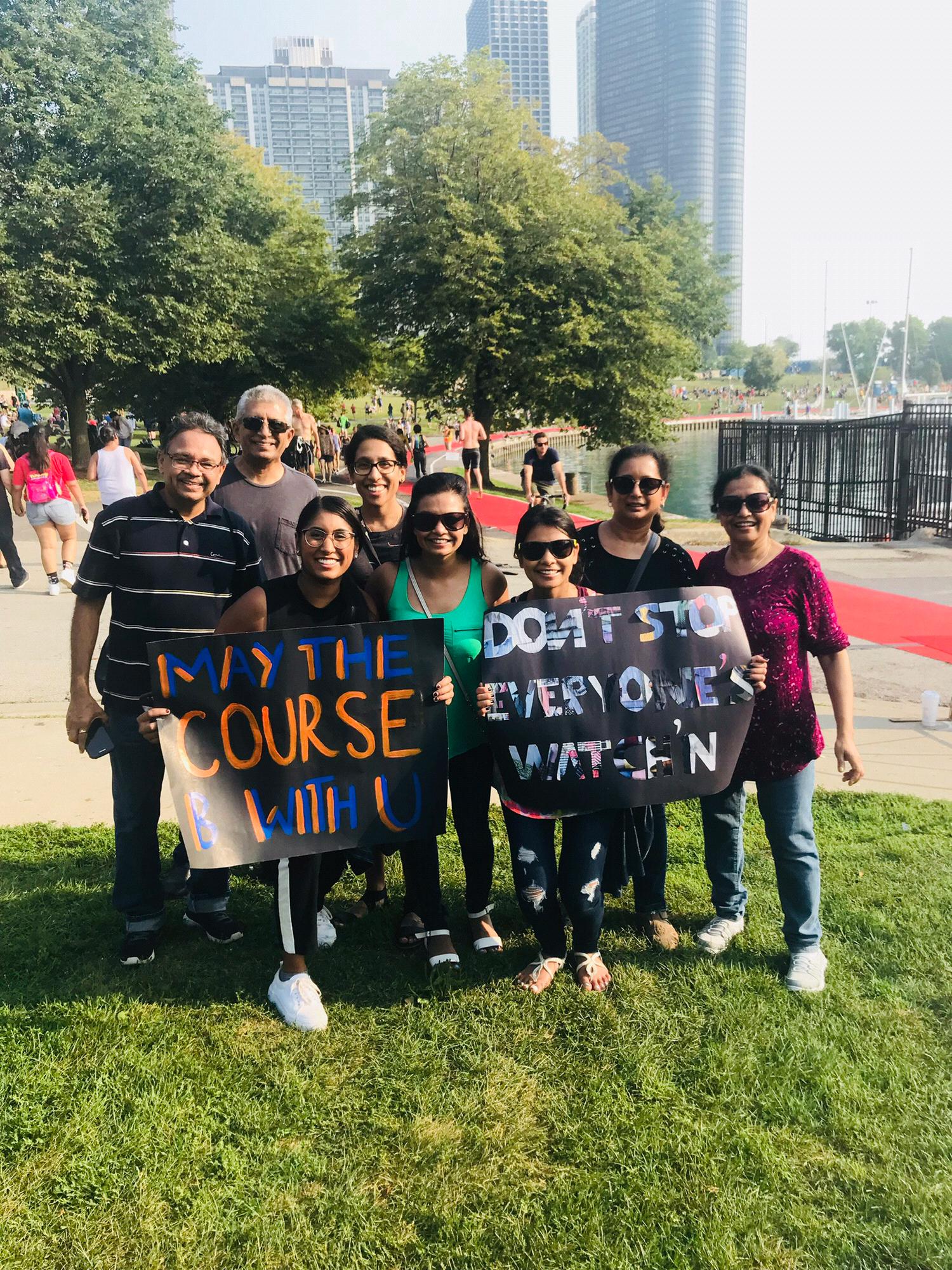 Cheering on Akhil at the Chicago Triathlon!