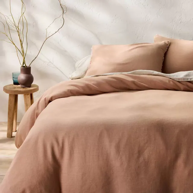 Full/Queen Heavyweight Linen Blend Duvet Cover and Sham Set Light Adobe Clay - Casaluna™