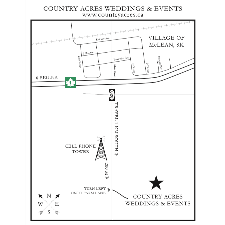This is a map that will help you find your way to Country Acres Wedding Venue