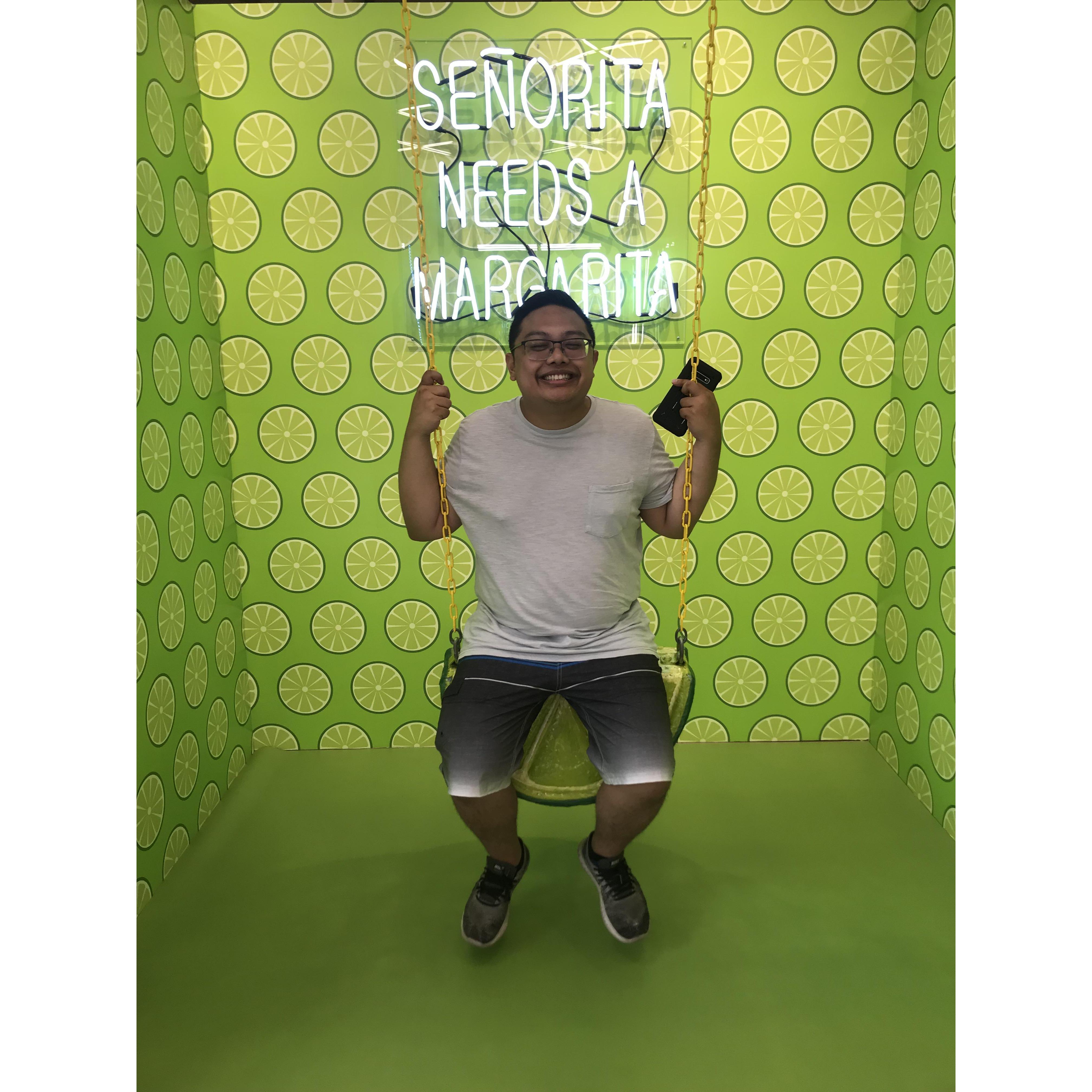 Jan enjoying the lime swing at the pop-up Taco Museum in Santa Monica