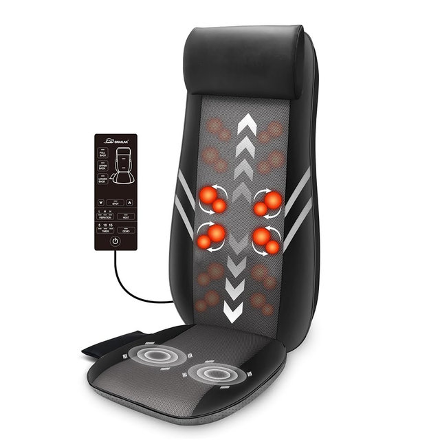 Snailax Shiatsu Back Massager with Heat for Home & Office, Full Back Massage Chair Pad with 8 Kneading Nodes, Vibration Seat Cushion, Chair Massager for Office Workers, Seniors, Mom, Dad Gifts Father