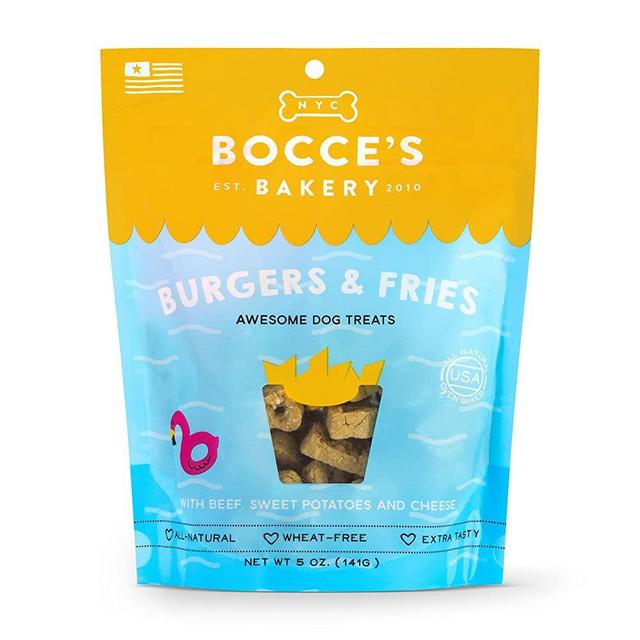 Bocce's Bakery Burgers & Fries Treats for Dogs - Special Edition Wheat-Free Dog Treats, Made with Real Ingredients, Baked in The USA, All-Natural Beef, Sweet Potato & Cheese Biscuits, 5 oz