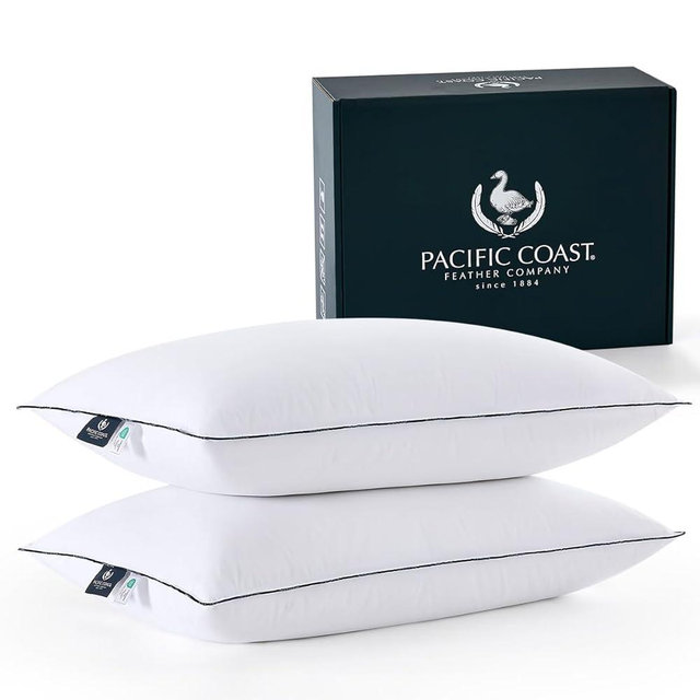 Pacific Coast Goose Down Fiber Pillows, Bed Pillows for Back, Stomach and Side Sleepers, Luxury Hotel Pillow, Downproof, Medium, Standard Size Set of 2