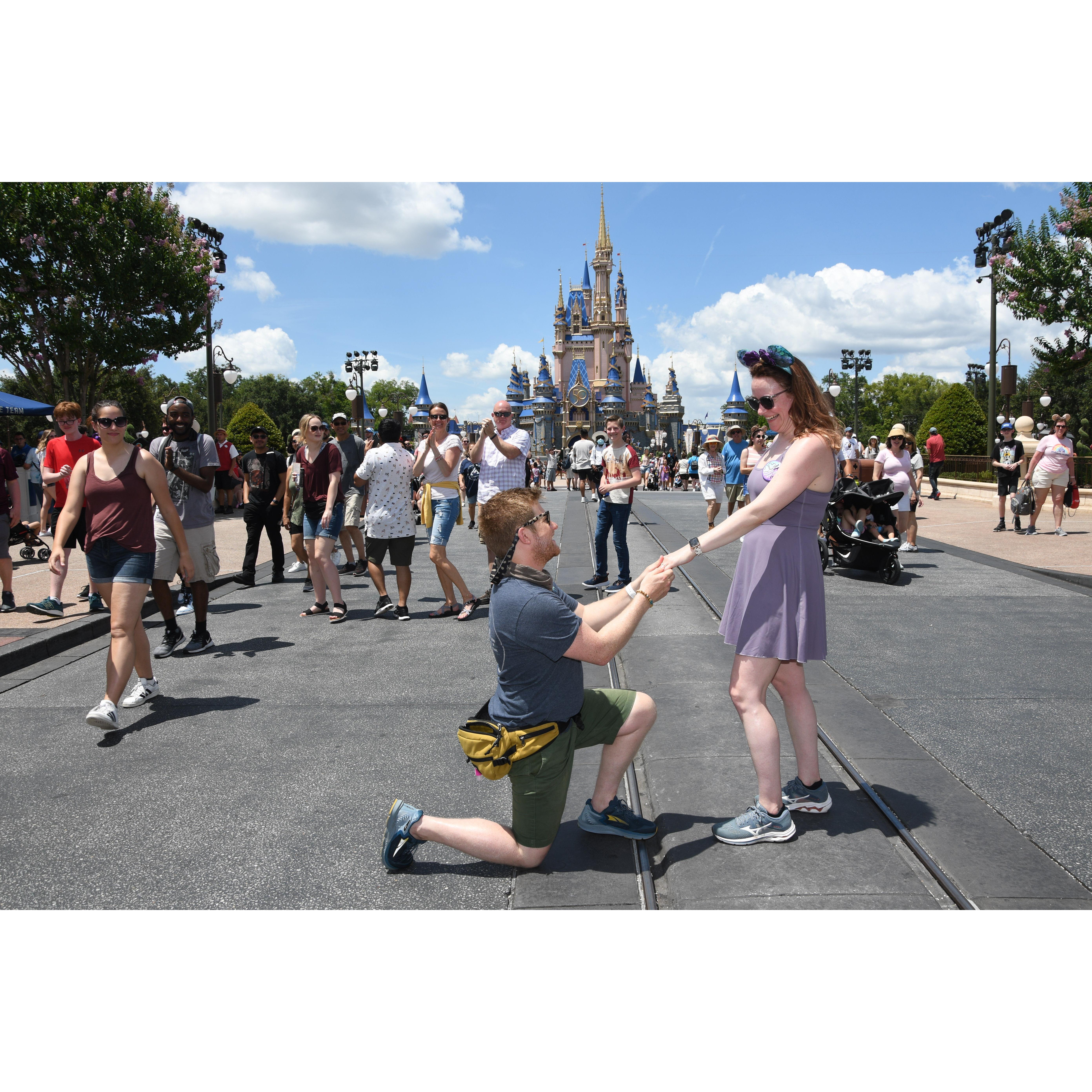 We got re-engaged in front of the Disney castle. The camera crew were amazing and when they saw that we were freshly engaged they "forced" us to recreate the moment.