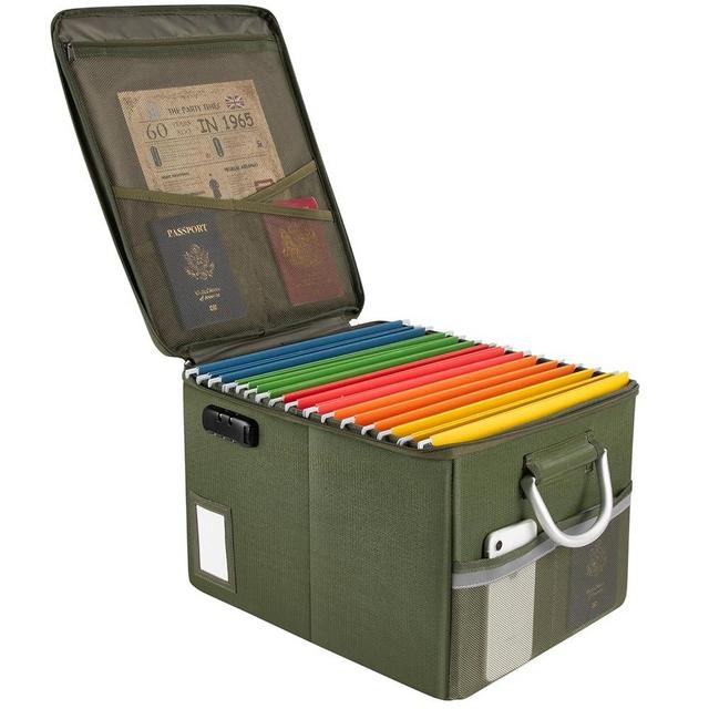 TOMKID Fireproof Document Box, Fire Proof Safe Box for Home Document Organizer with Lock, Fire Organizer Office Storage Cabinet for Hanging Letter/Legal Folder 16.1 x 12.9 x 11in (Green)