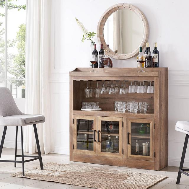 Home Source Jill Zarin Reclaimed Barnwood Bar Cabinet with Stem Glass Placement