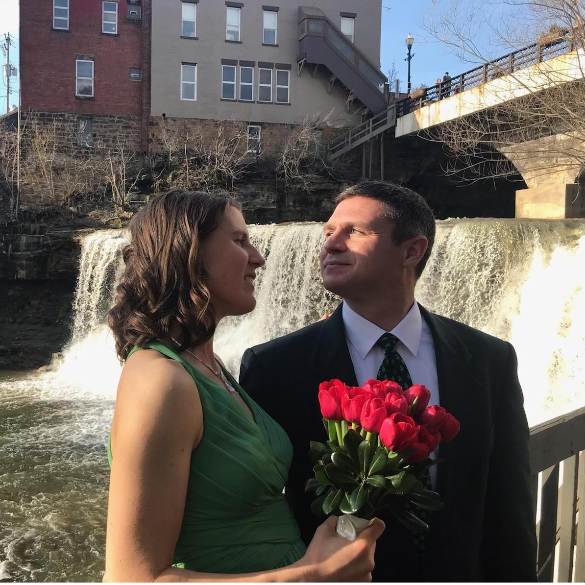 At a friend's wedding last April, when Sarah was a bridesmaid.
