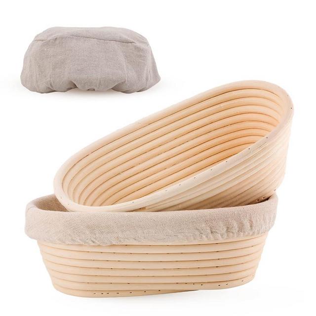 Joyyy Sourdough Bread Proofing Baskets with Liner, Dough Rising Ratten Bowl for Bread Making and Baking, Oval, 10 inch (Set of 2)