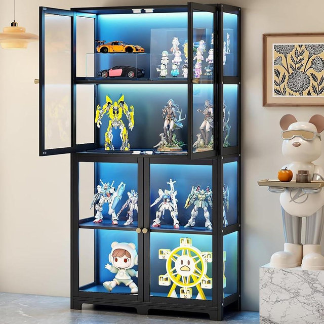 4-Tier Display Cabinet with Acrylic Doors, 65" Transparent Curio Display Case for Figures, Collectibles Toy Organizers Rack & Display Shelf, Kids Bookcase for Home, Office, Playroom, Living Room
