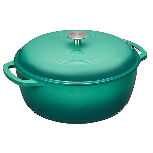 AmazonBasics Enameled Cast Iron Dutch Oven-7.3-Quart, Teal, 7.3QT