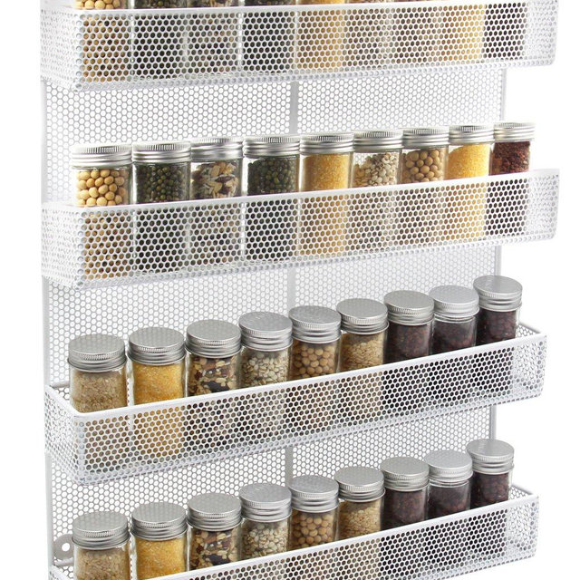 ESYLIFE 4 Tier Wall Mount Spice Rack Organizer Large Kitchen Spice Storage Shelf, White