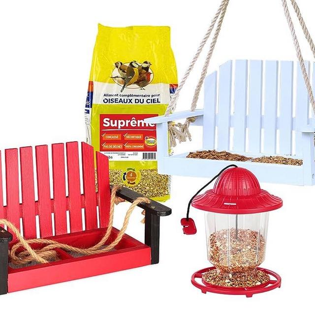 Cedar Alpha Set of 3 Swing Style Bird Feeders Made of Western Red Cedar Wood + Peanut Feeder+ 1Lbs Birdseeds