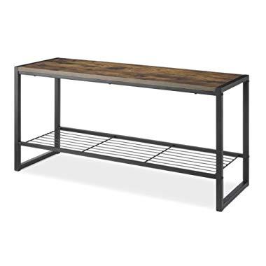 Whitmor Modern Industrial Entryway Bench w/Shoe Storage, Brown