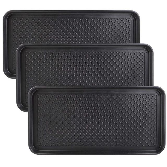 Falflor Boot Trays for Entryway 3 Packs 30"×15" Functional Heavy Duty Boot Trays Indoor Outdoor Mats Pet Feeding Mat(Black)