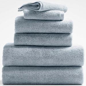Hers - Mist Blue Organic Turkish Cotton Bath Towels, Set of 6 + Reviews | Crate & Barrel