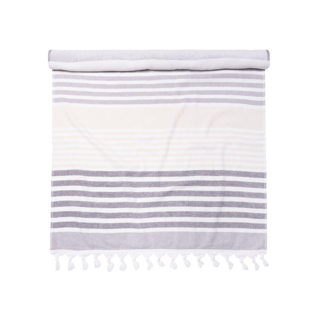 Cotton Oversized Striped Fouta Beach Towel with Tassels, Navy Blue - Blue Nile Mills