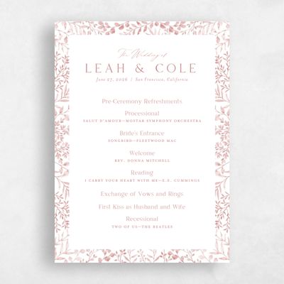 Deep Blush, Pink Wedding Program - Ronneby