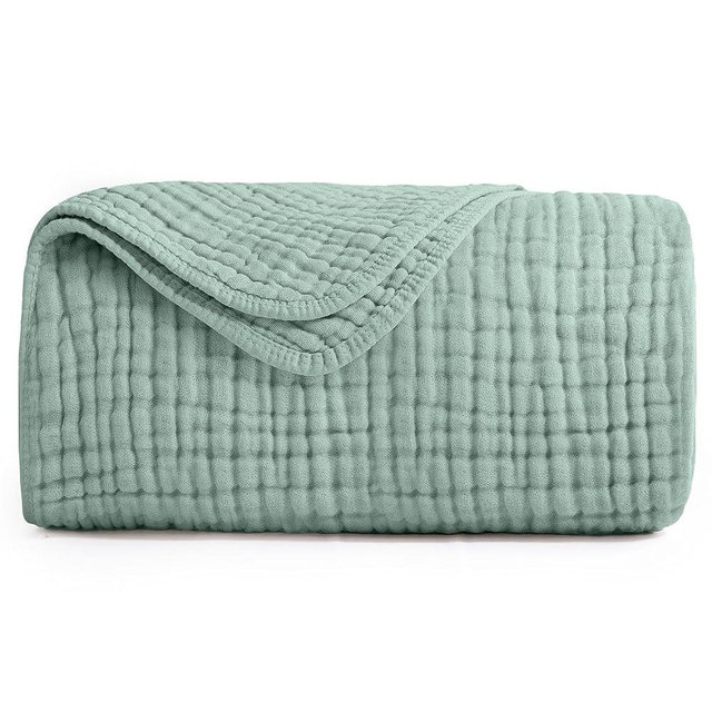 Yoofoss Muslin Blanket 100% Cotton Summer Blanket Large Twin Size 60" x 80" for Bed Couch 6-Layer Gauze Blanket for Adults Lightweight and Breathable Dark Green