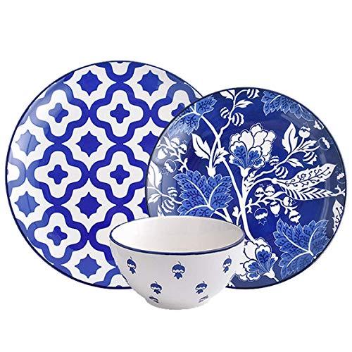12-Piece Dinnerware Set，Wisenvoy Dishes Dinner Plate Set Service for 4, Royal Blue Ceiba