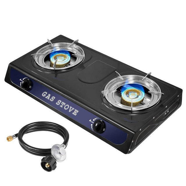 Argyolas 2 Burners Stove for Outdoor Cooking, Portable Camping Gas Stove Double Burner with CSA LPG Hose, Auto Ignition 17000 BTU Propane Stove