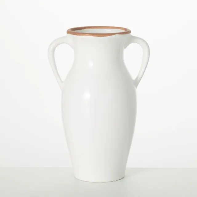 Sullivans 8" Natural Rimmed White Vase
