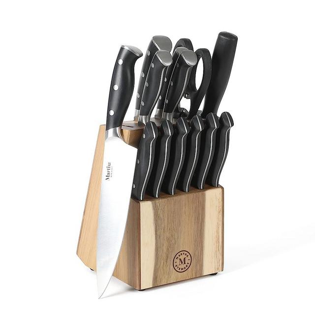 Martha Stewart Greeley 14 pc Triple- Riveted Cutlery Knife Acacia Wood Block Set w/Comfort Grip Handles- Black