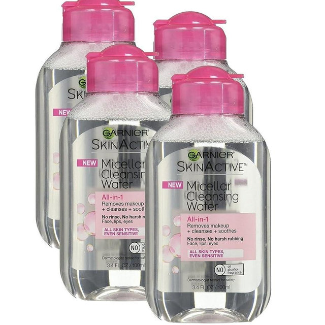 Garnier Skin Active Micellar Cleansing Water, All-in-1, For All Skin Types, Travel Size, 3.4 Ounce, (4 Pack)