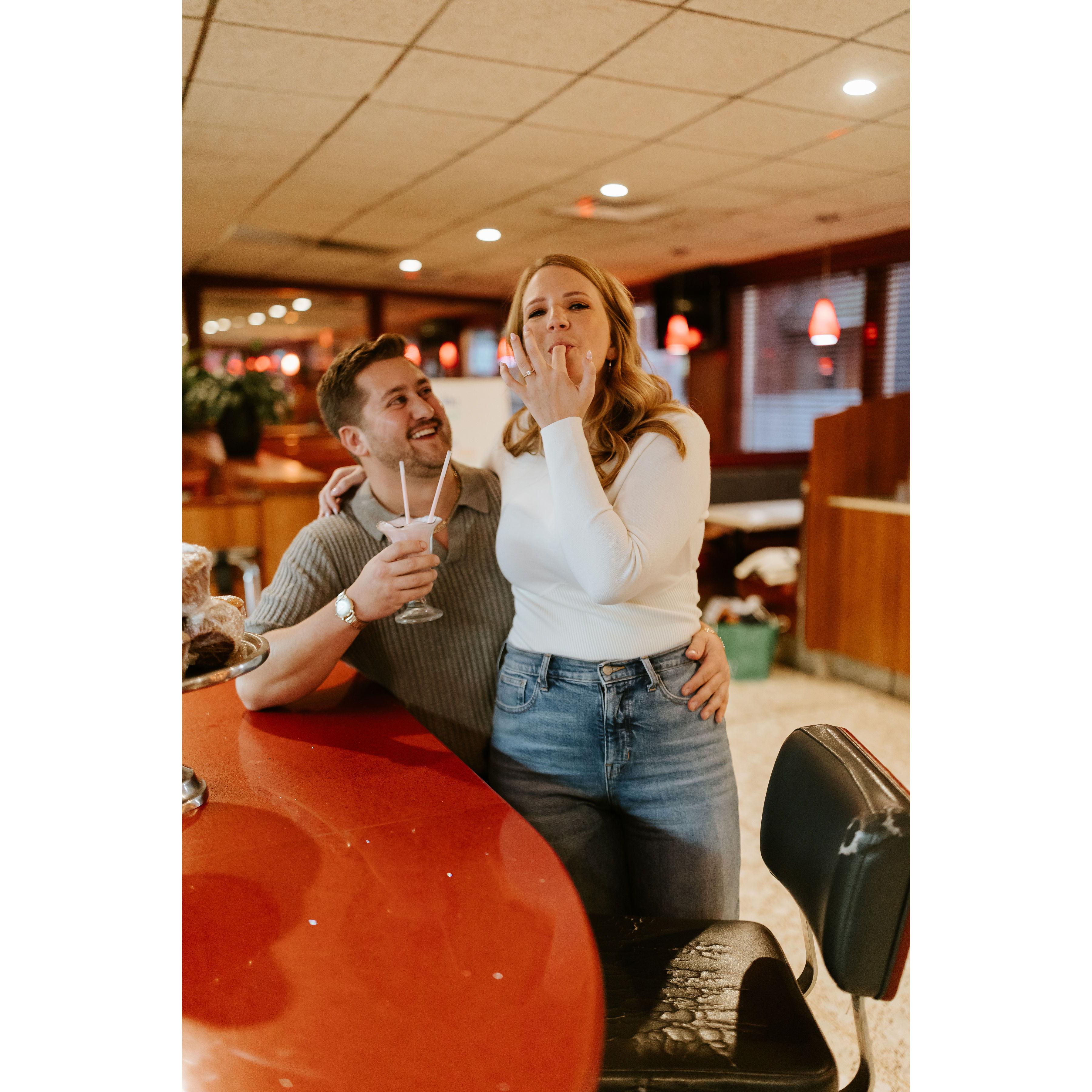 One of MaryKate and Charles' favorite things to do is grab brunch at their local diner. It was their first stop on the day they got engaged!