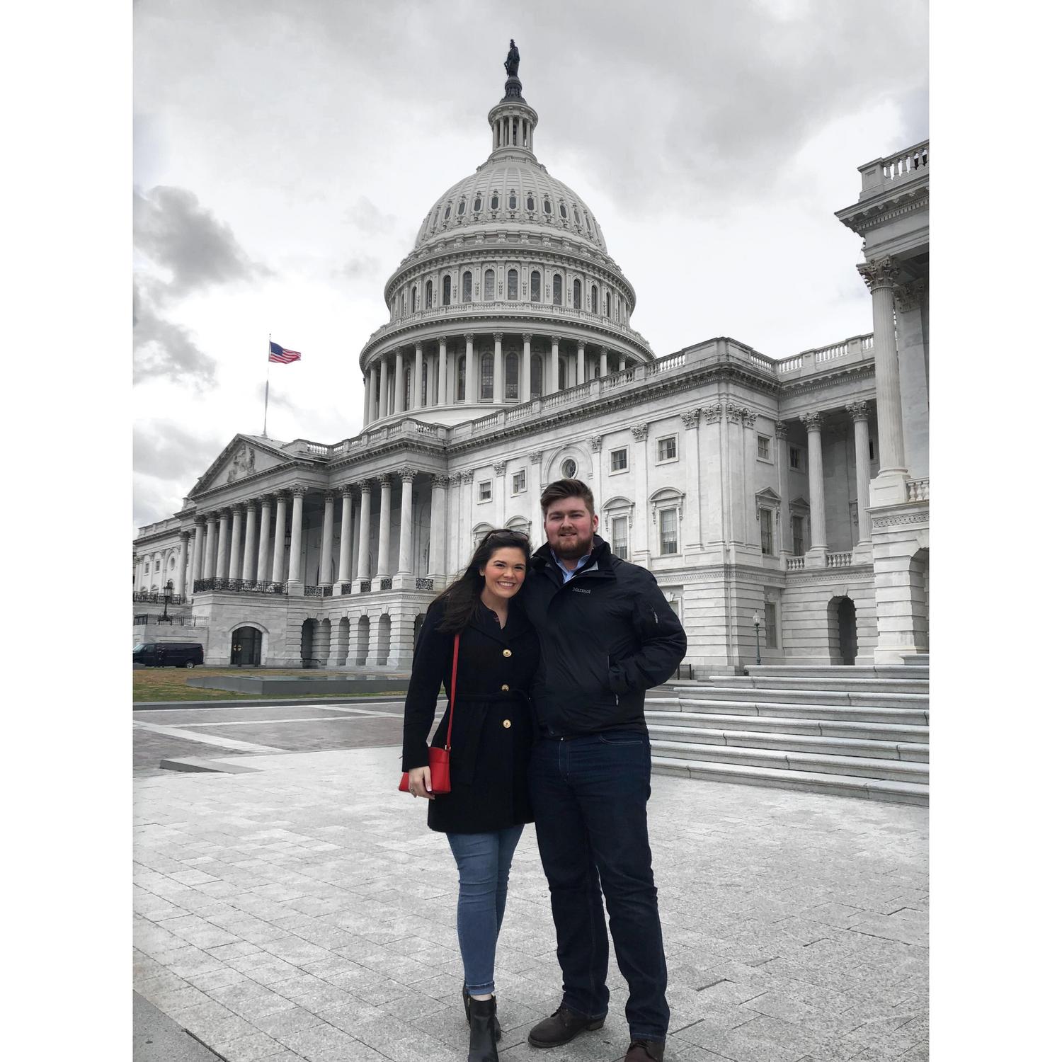 January 2019-David's Christmas present to Makenzi...a trip Washington, DC! Picture on the plaza of the United States Capitol Building.