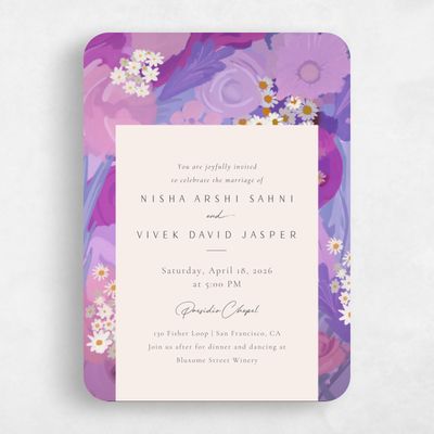 Purple Rounded Wedding Invitation - Chesley Portrait