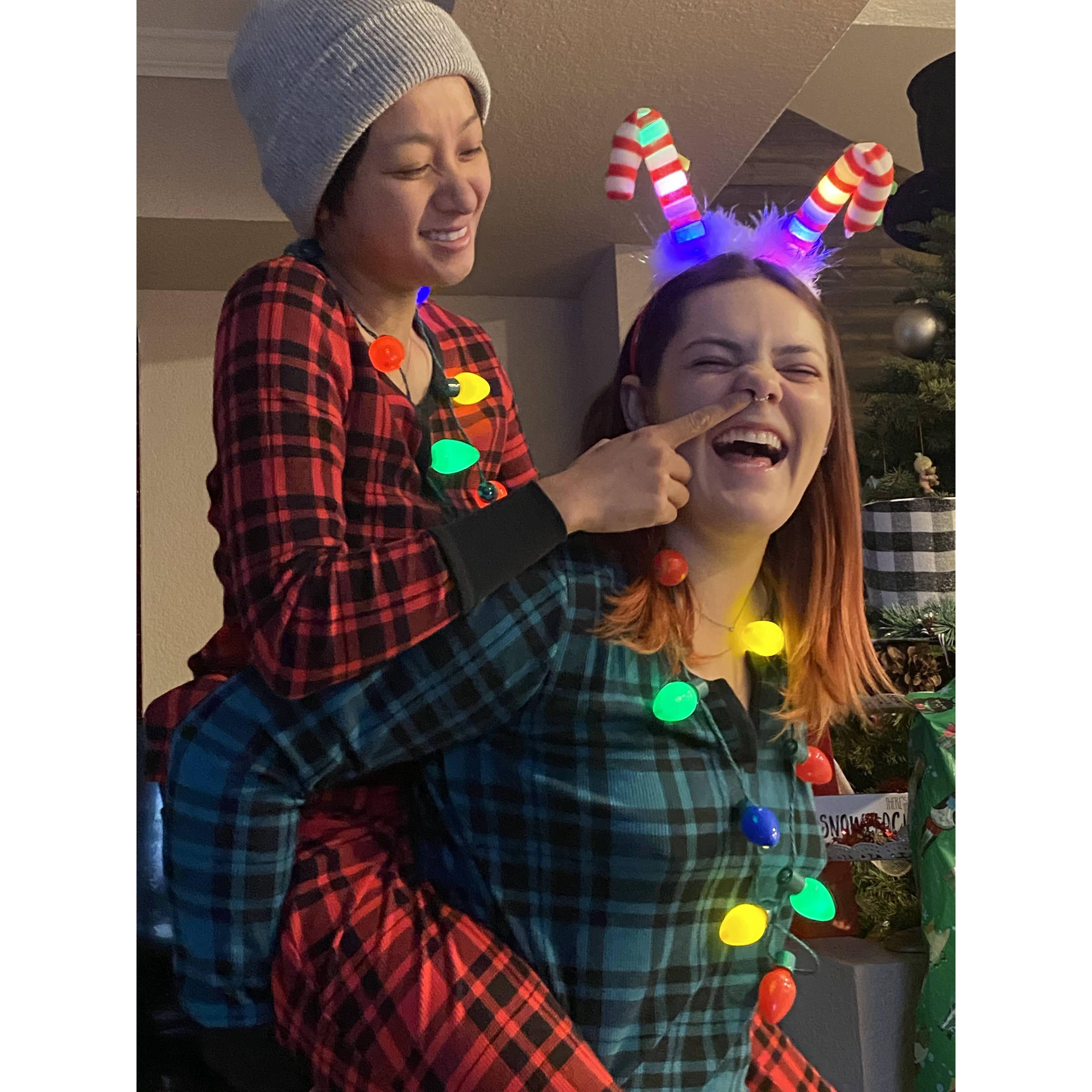 Here's a photo of us celebrating Christmas morning of 2023.