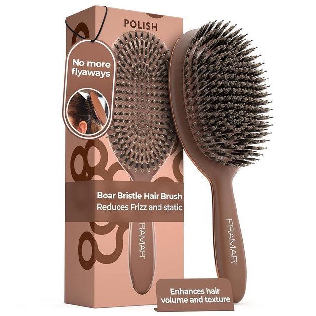 FRAMAR Soft Boar Bristle Hair Brush For Women – Boars Hair Brush For Women, Boar Brush For Fine Hair, Hairbrush For Fine Hair, Soft Bristle Brush For Slick Back, Volume and Shine - Chocolate