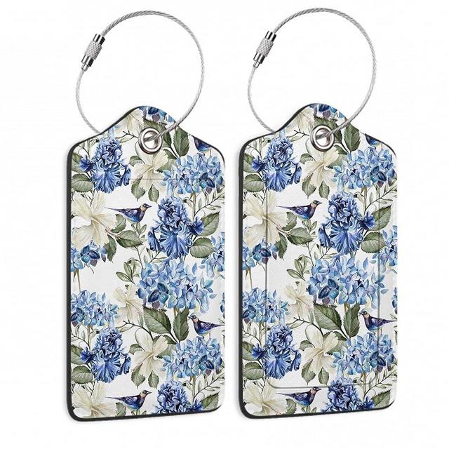 Hibiscus Flowers Luggage Tag,Bird Watercolor Luggage Tags of Set 2 Leather Identifiers Privacy Cover with Stainless Steel Loop for Women Men Travel Bag Suitcase