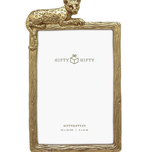 GIFTY GIFTY Leopard Photo Frame / 4x6 In | For Vertical Display on Tabletops | Perfect for Home Decor, Wedding, Graduation, Or Any Milestone Photos (Gold)