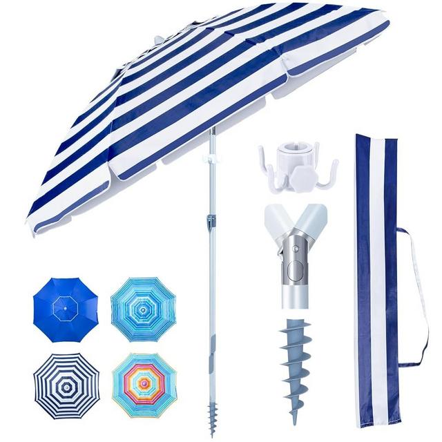Tempera Heavy Duty High Wind Beach Umbrella with Sand Anchor & Carry Bag|Patio Outdoor Umbrella with Alumininm Frame, Sunshade Umbrella with Push Button Tilt, Ideal for Travel Garden Lawn Poolside Backyard, UPF 60+