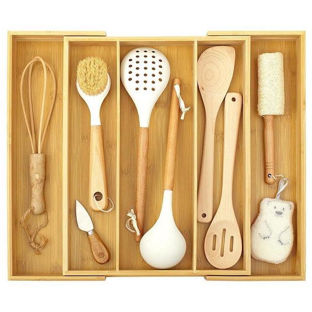StorageWorks Bamboo Drawer Cutlery Organizer, Expandable Cutlery Organizer, Silverware Holder for Silverware, Flatware, Stationery, Tools, Natural Wood Color